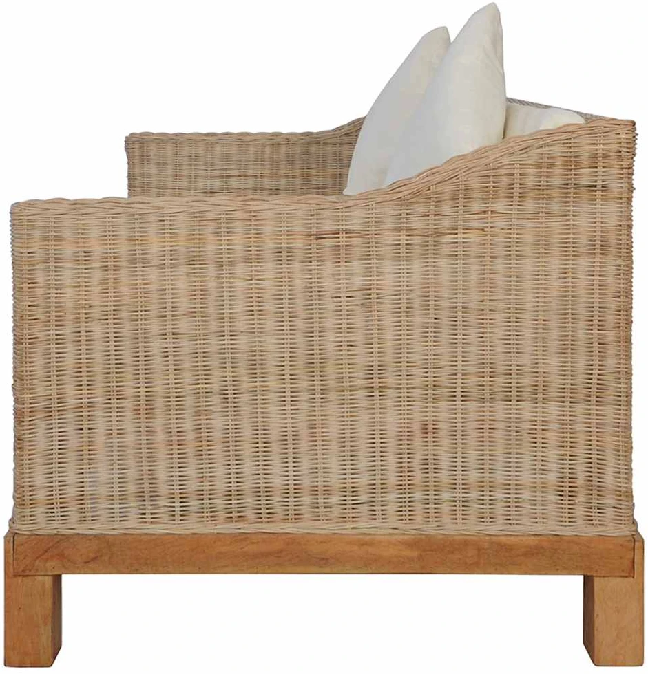 Dvivietė sofa su pagalvėlėmis, natūralus ratanas