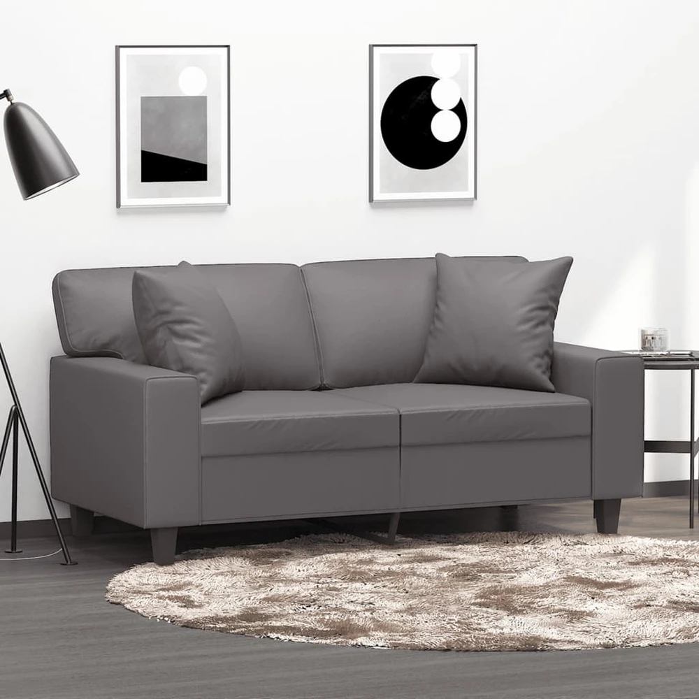 Dvivietė sofa su pagalvėlėmis, pilka, 120cm, dirbtinė oda