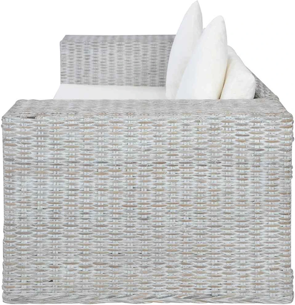 Dvivietė sofa su pagalvėlėmis, pilkos spalvos, natūr. ratanas