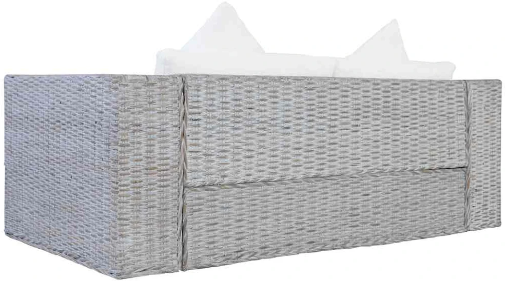 Dvivietė sofa su pagalvėlėmis, pilkos spalvos, natūr. ratanas