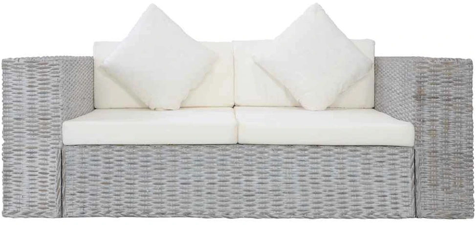 Dvivietė sofa su pagalvėlėmis, pilkos spalvos, natūr. ratanas
