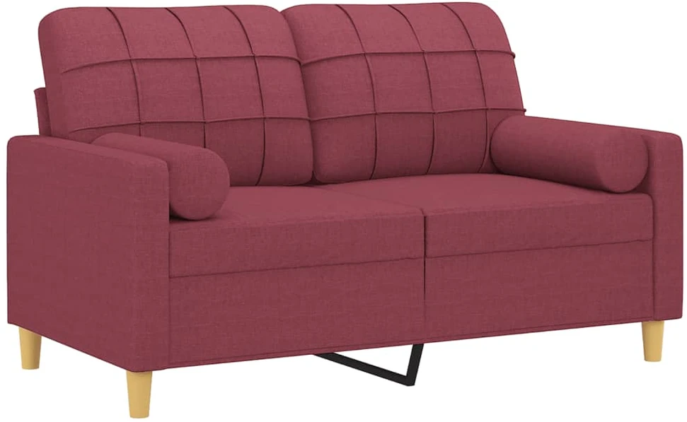 Dvivietė sofa su pagalvėlėmis, raudonojo vyno, 120cm, audinys