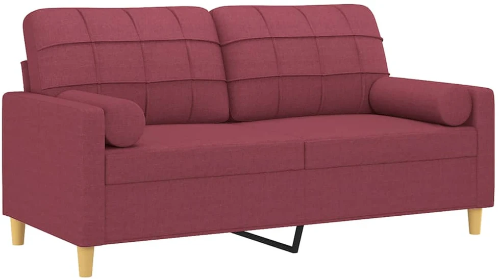 Dvivietė sofa su pagalvėlėmis, raudonojo vyno, 140cm, audinys
