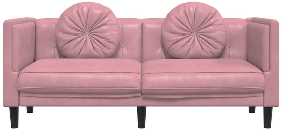 Dvivietė sofa su pagalvėlėmis, rožinės spalvos, aksomas