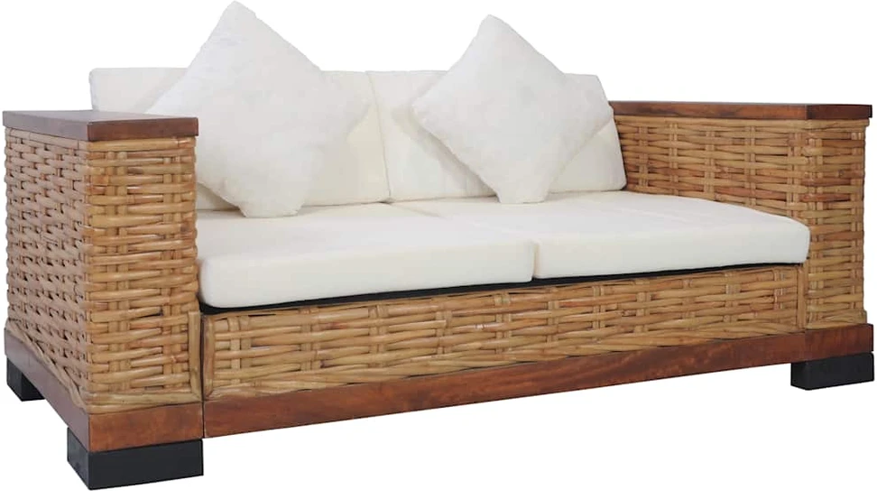 Dvivietė sofa su pagalvėlėmis, rudos sp., natūralus ratanas