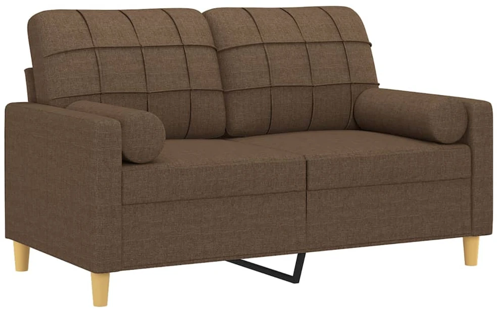 Dvivietė sofa su pagalvėlėmis, rudos spalvos, 120cm, audinys