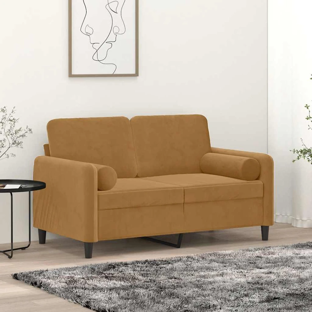 Dvivietė sofa su pagalvėlėmis, rudos spalvos, 120cm, aksomas