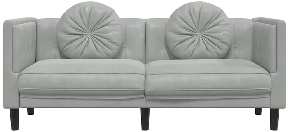 Dvivietė sofa su pagalvėlėmis, šviesiai pilkos spalvos, aksomas