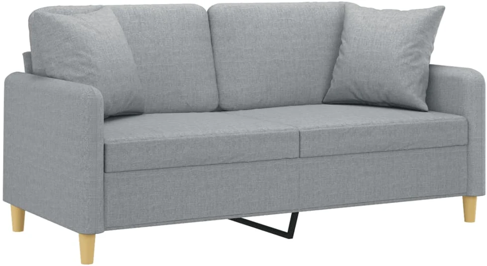 Dvivietė sofa su pagalvėlėmis, šviesiai pilka, 140cm, audinys
