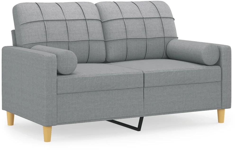 Dvivietė sofa su pagalvėlėmis, šviesiai pilka, 120cm, audinys
