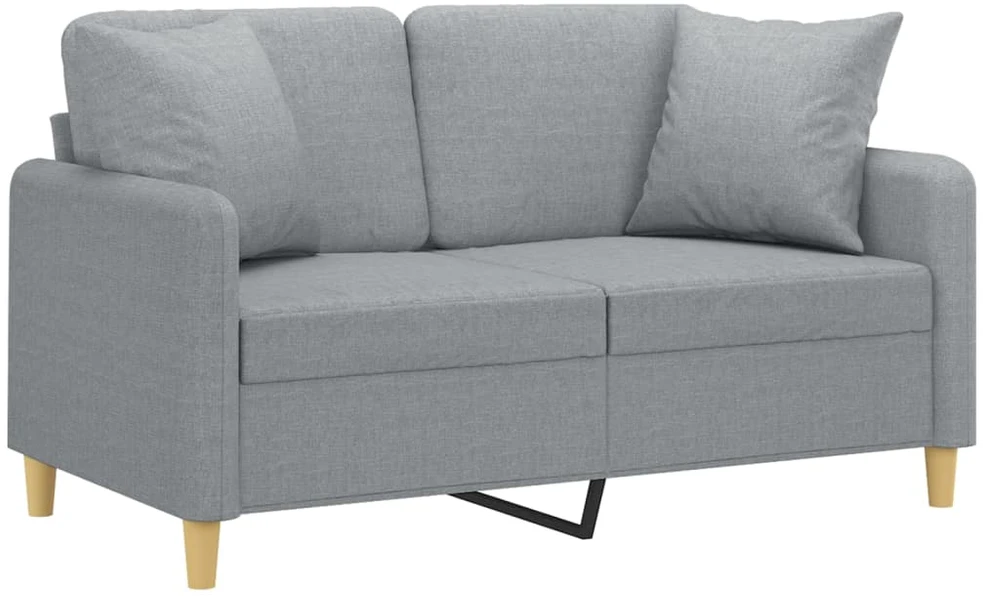 Dvivietė sofa su pagalvėlėmis, šviesiai pilka, 120cm, audinys