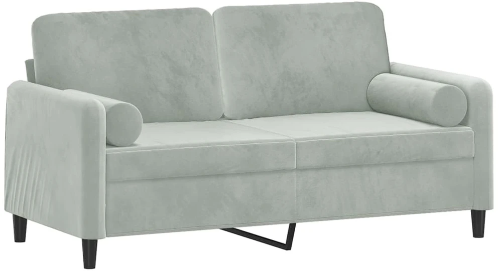 Dvivietė sofa su pagalvėlėmis, šviesiai pilka, 140cm, aksomas