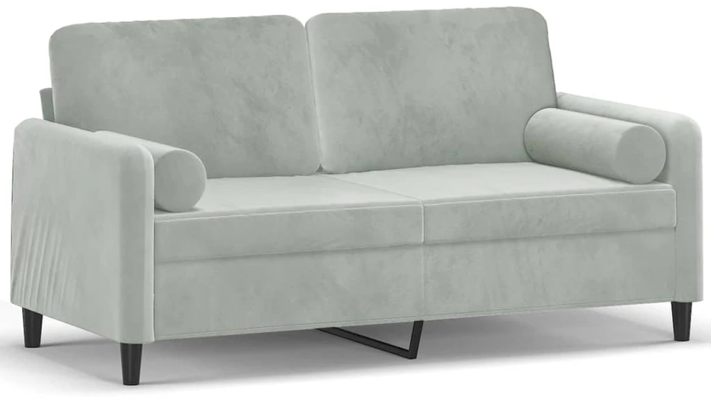 Dvivietė sofa su pagalvėlėmis, šviesiai pilka, 140cm, aksomas