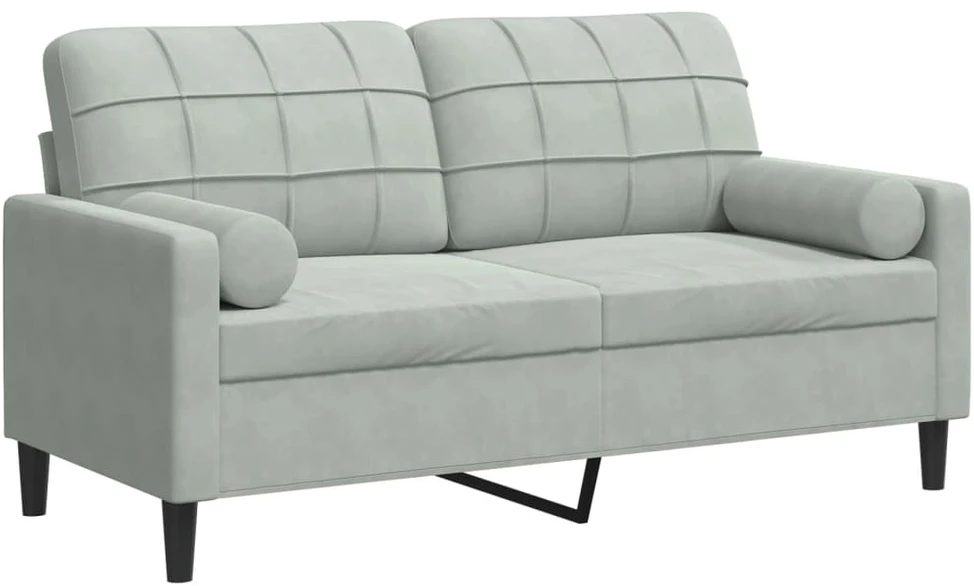 Dvivietė sofa su pagalvėlėmis, šviesiai pilka, 140cm, aksomas