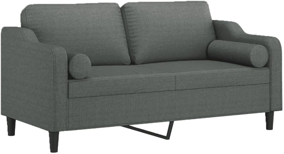 Dvivietė sofa su pagalvėlėmis, tamsiai pilka, 140cm, audinys