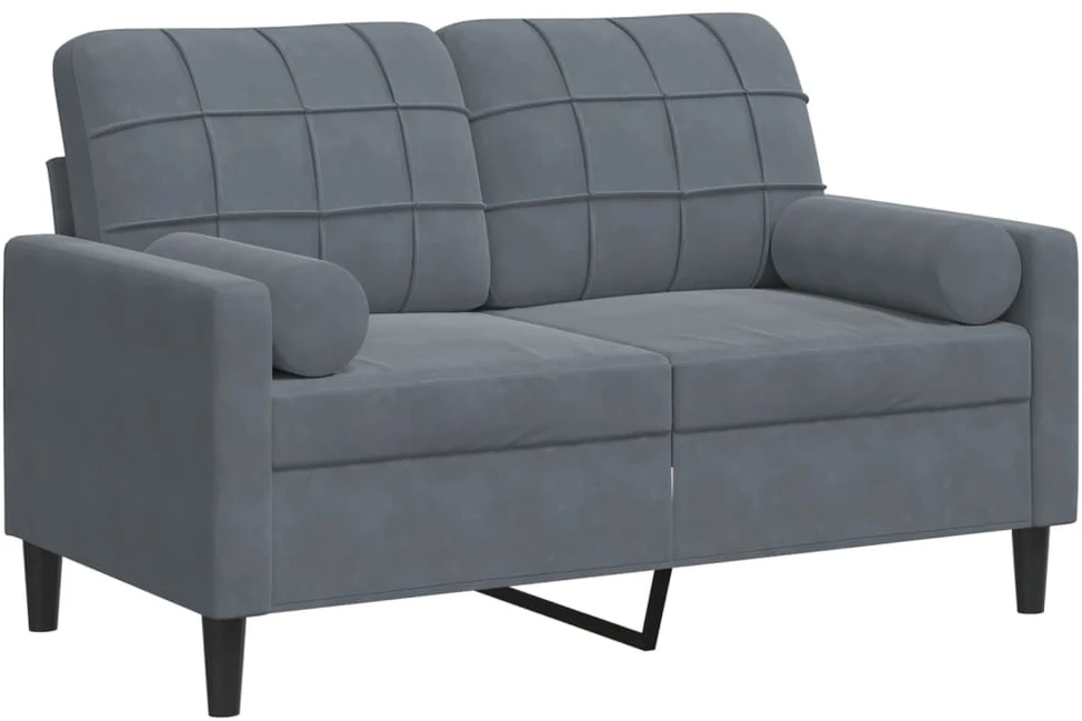 Dvivietė sofa su pagalvėlėmis, tamsiai pilka, 120cm, aksomas