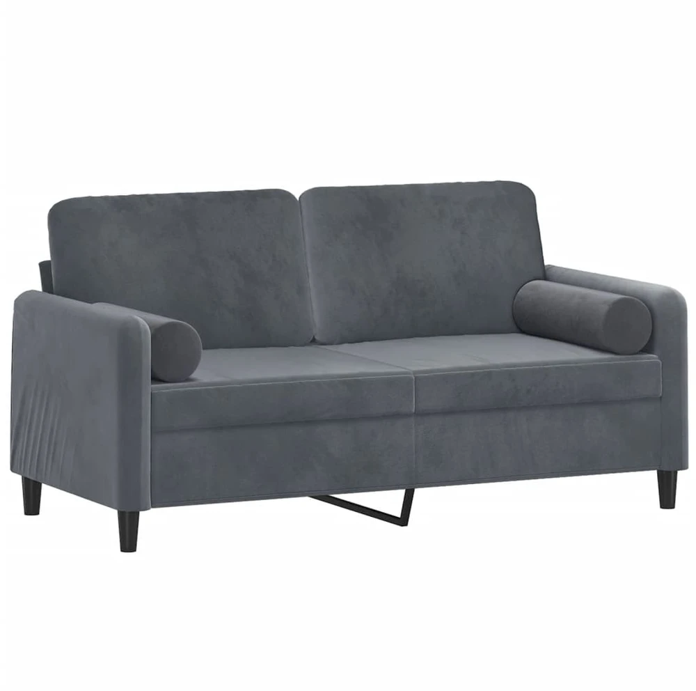 Dvivietė sofa su pagalvėlėmis, tamsiai pilka, 140cm, aksomas