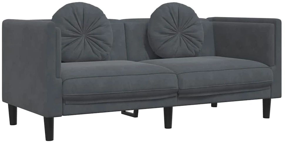 Dvivietė sofa su pagalvėlėmis, tamsiai pilkos spalvos, aksomas