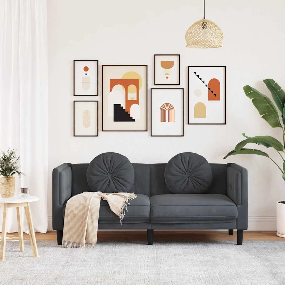 Dvivietė sofa su pagalvėlėmis, tamsiai pilkos spalvos, aksomas