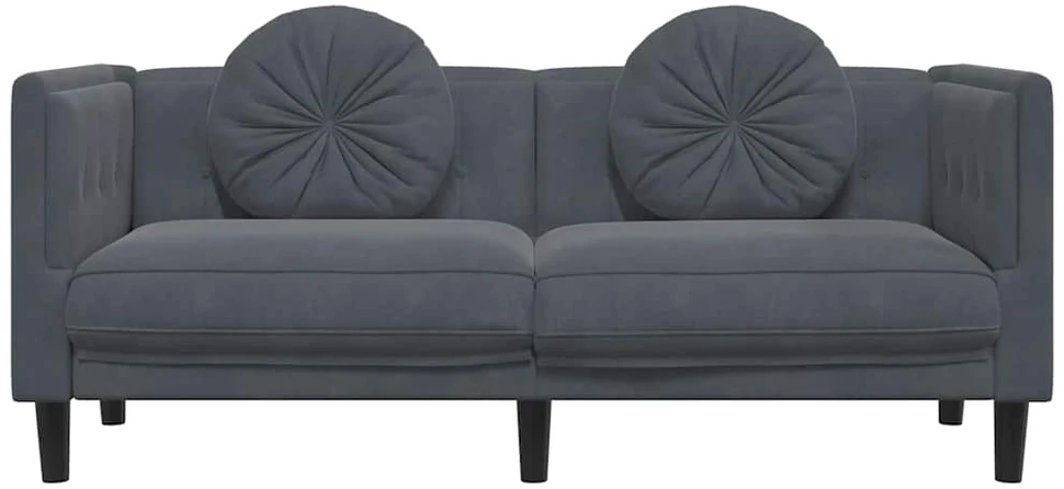 Dvivietė sofa su pagalvėlėmis, tamsiai pilkos spalvos, aksomas