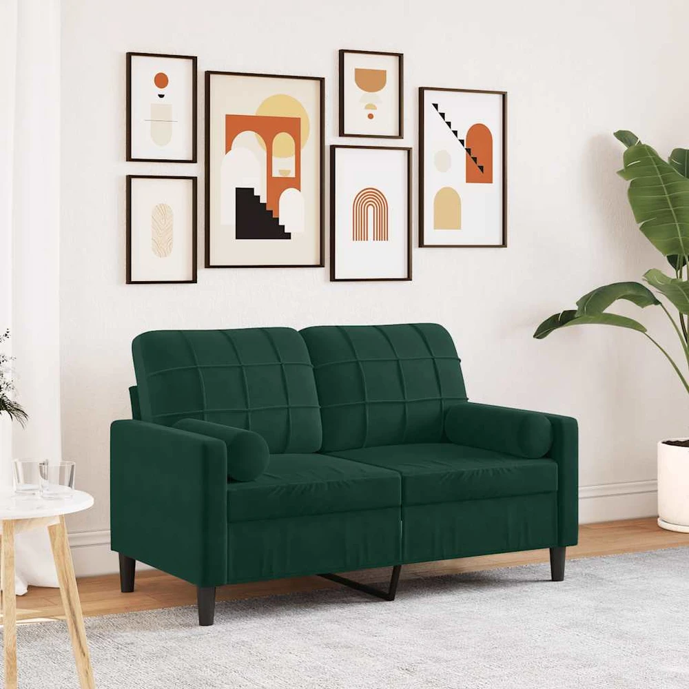 Dvivietė sofa su pagalvėlėmis, tamsiai žalia, 120cm, aksomas