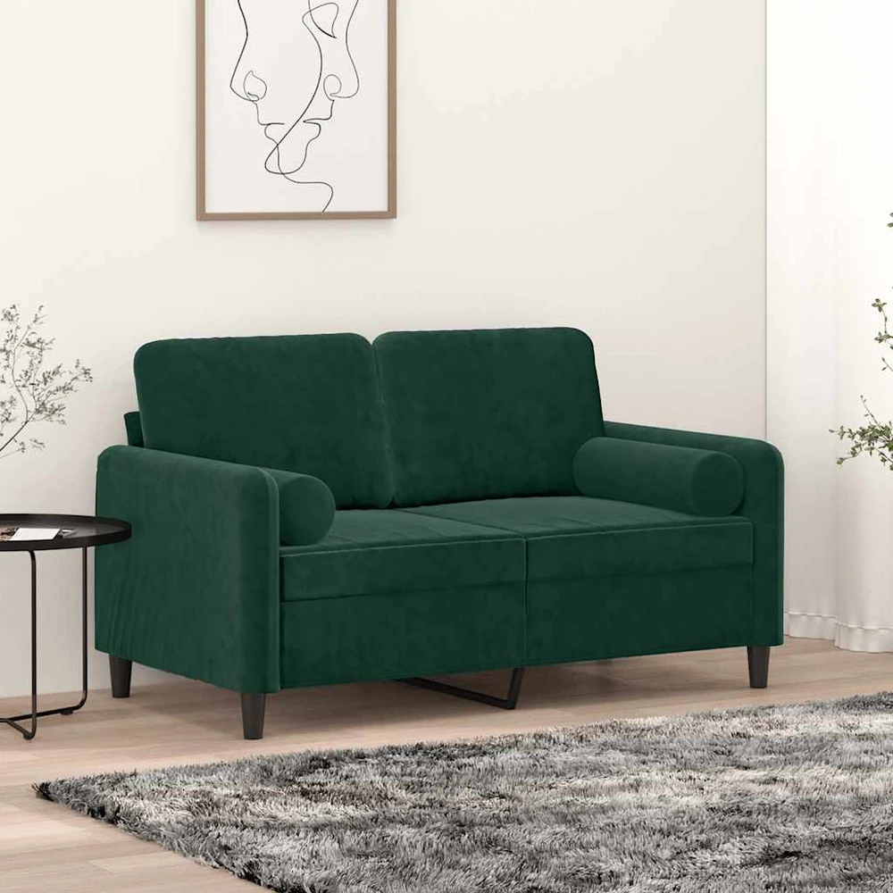 Dvivietė sofa su pagalvėlėmis, tamsiai žalia, 120cm, aksomas