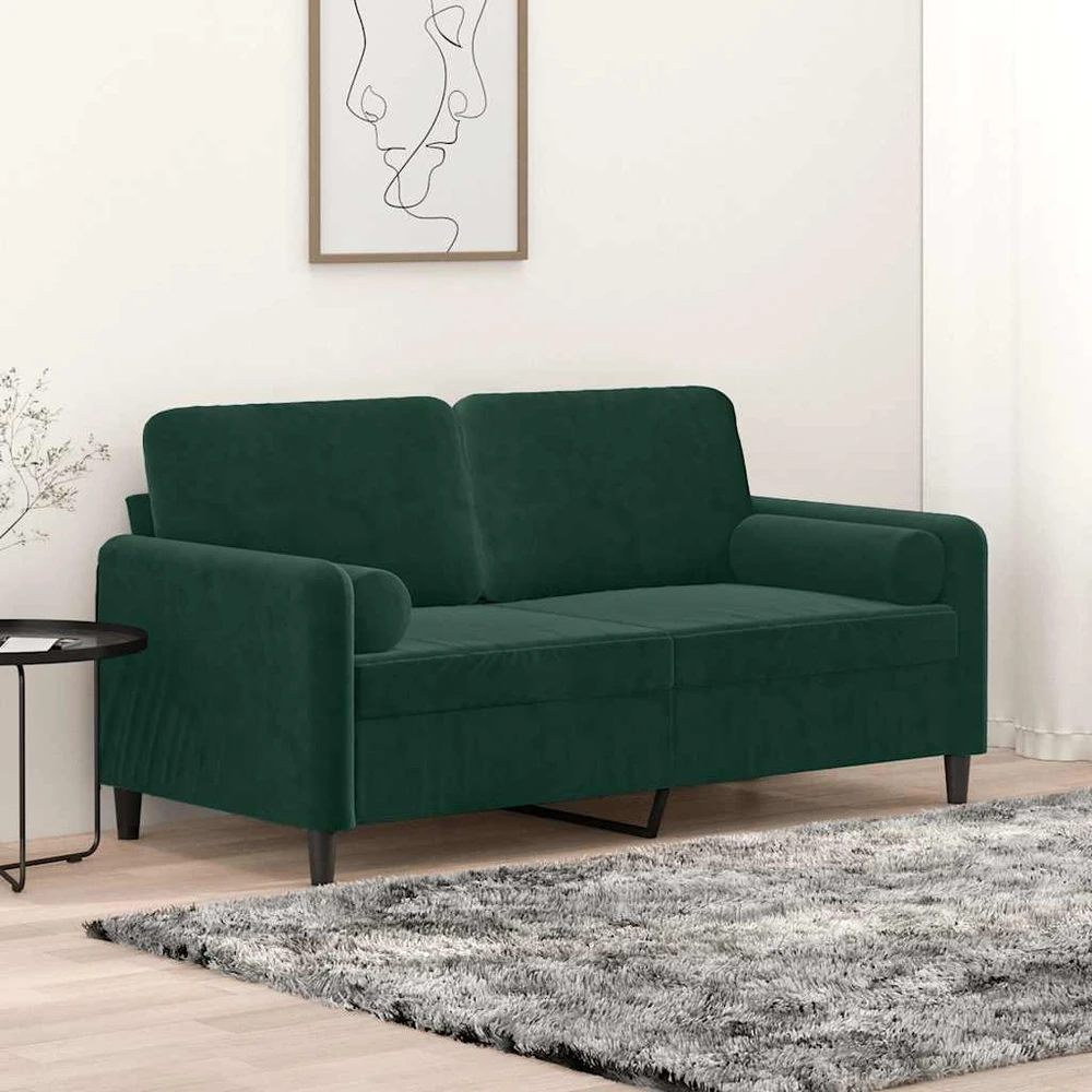 Dvivietė sofa su pagalvėlėmis, tamsiai žalia, 140cm, aksomas