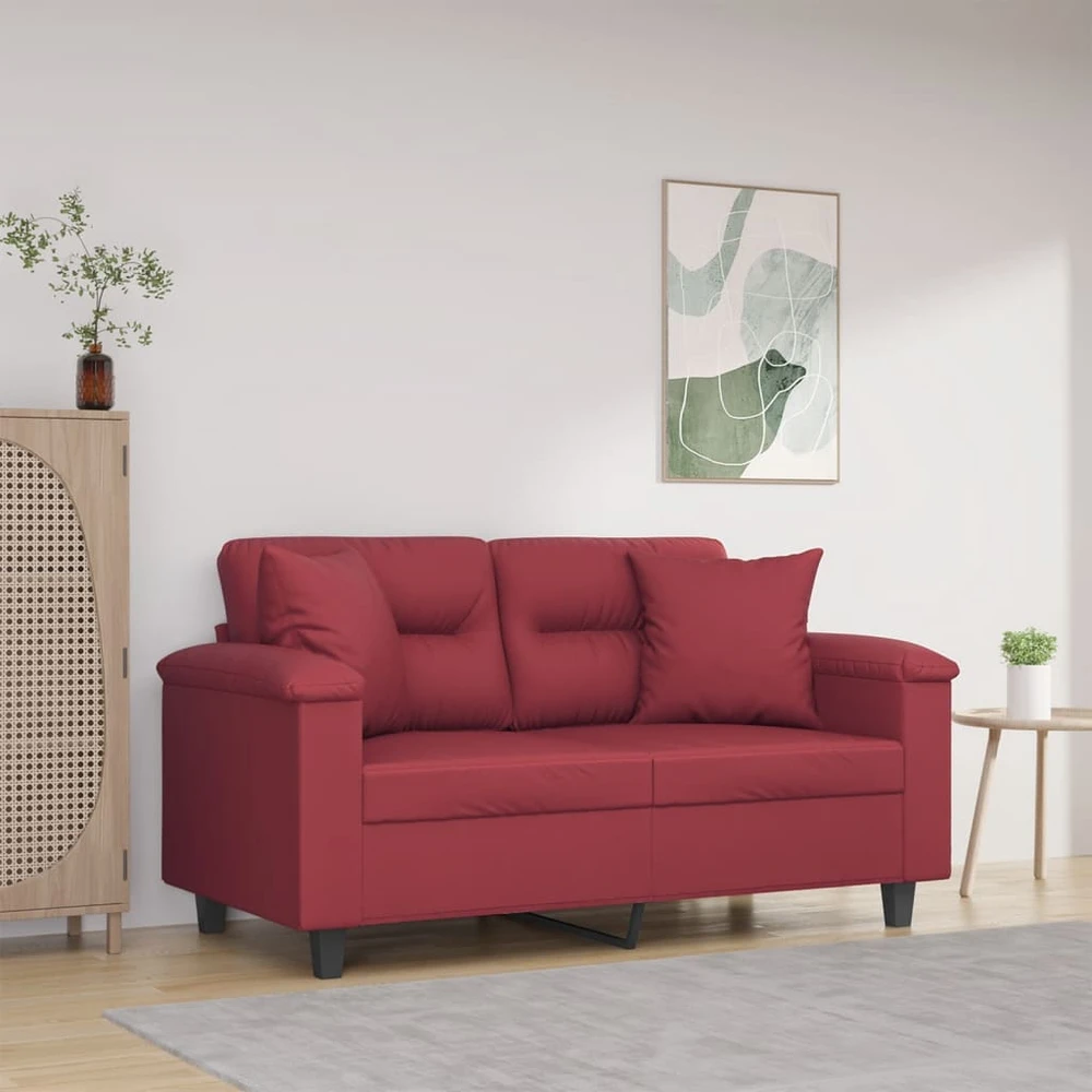 Dvivietė sofa su pagalvėlėmis, vyno, 120cm, dirbtinė oda