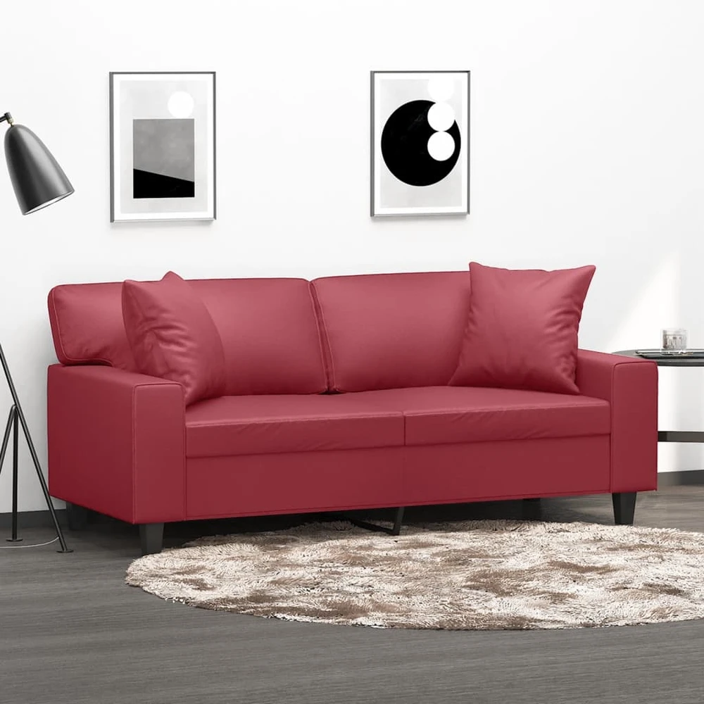 Dvivietė sofa su pagalvėlėmis, vyno, 140cm, dirbtinė oda