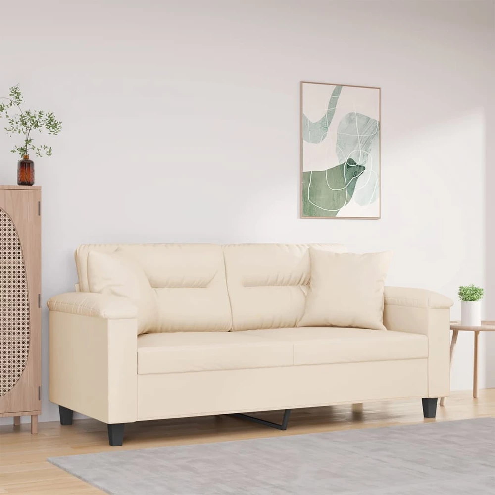 Dvivietė sofa su pagalvėmis, smėlio, 140cm, audinys