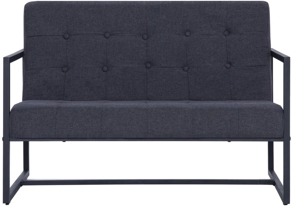 Dvivietė sofa su porankiais, tams. pilk. sp., plienas ir aud.