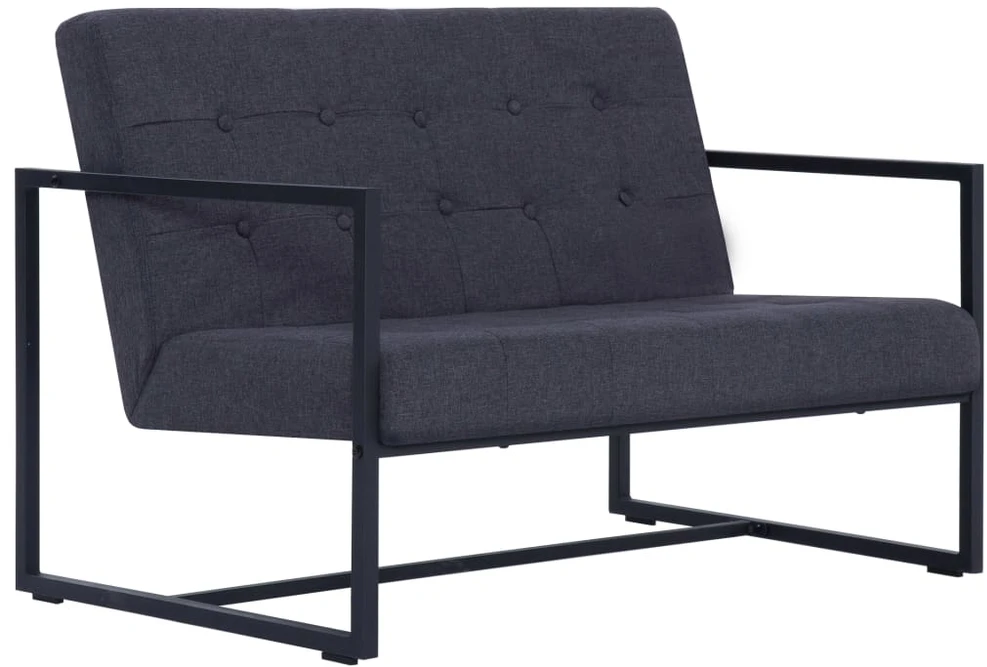 Dvivietė sofa su porankiais, tams. pilk. sp., plienas ir aud.