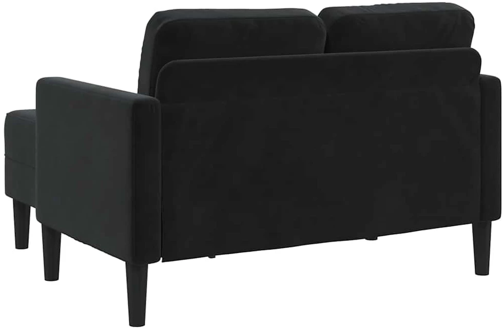 Dvivietė sofa su šezlongu, L formos, juoda, 125 cm, aksominis