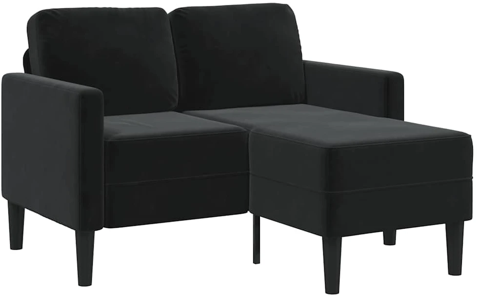 Dvivietė sofa su šezlongu, L formos, juoda, 125 cm, aksominis