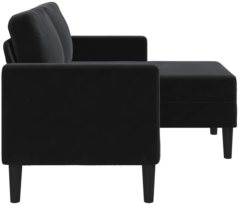 Dvivietė sofa su šezlongu, L formos, juoda, 125 cm, aksominis