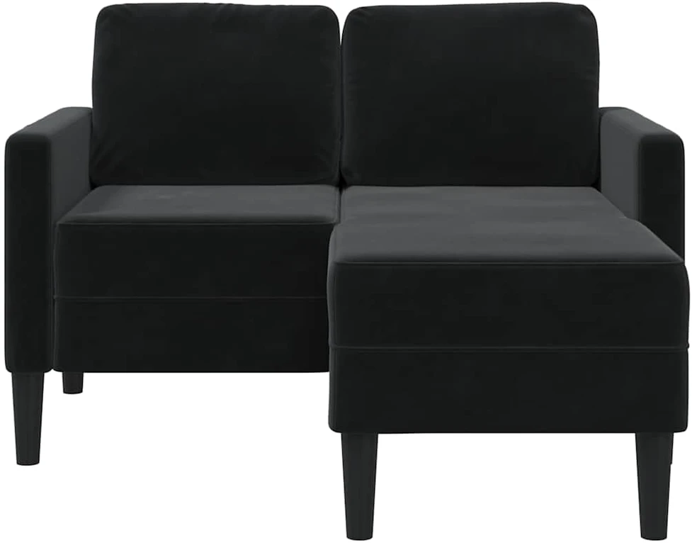 Dvivietė sofa su šezlongu, L formos, juoda, 125 cm, aksominis