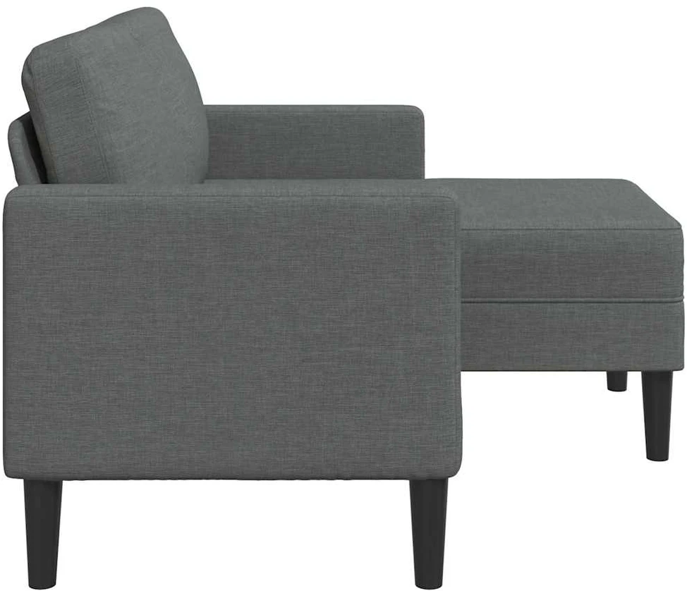 Dvivietė sofa su šezlongu, L formos, tamsiai pilka, 125 cm, audinys