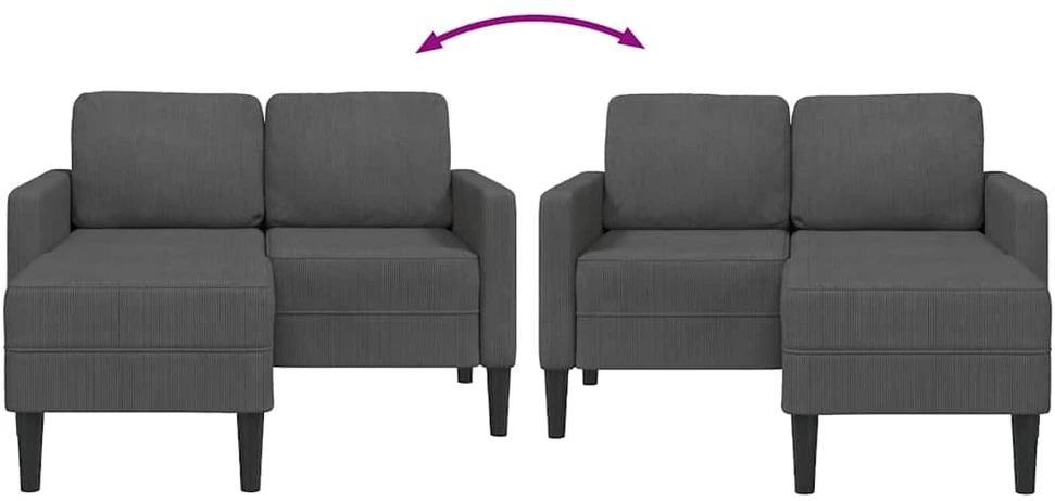 Dvivietė sofa su šezlongu, L formos, tamsiai pilka, 125 cm, linas