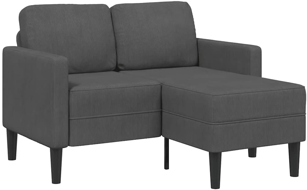 Dvivietė sofa su šezlongu, L formos, tamsiai pilka, 125 cm, linas