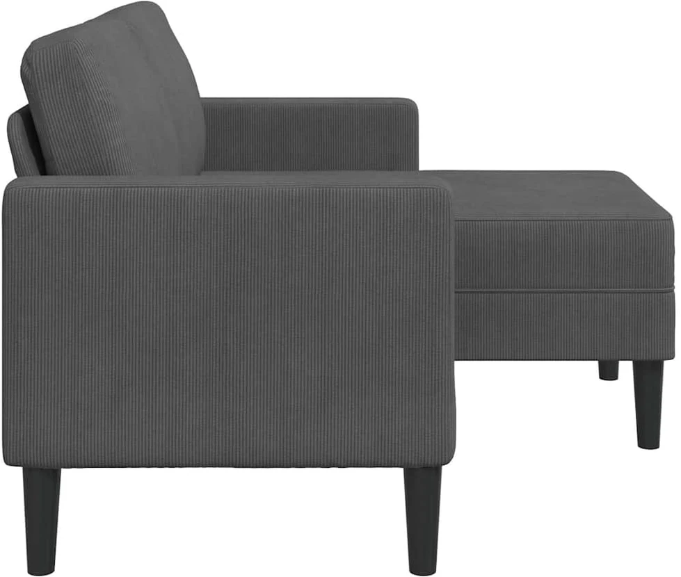 Dvivietė sofa su šezlongu, L formos, tamsiai pilka, 125 cm, linas
