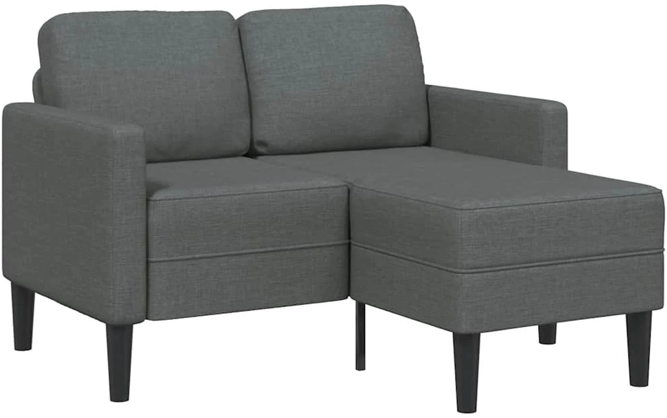 Dvivietė sofa su šezlongu, L formos, tamsiai pilka, 125 cm, audinys