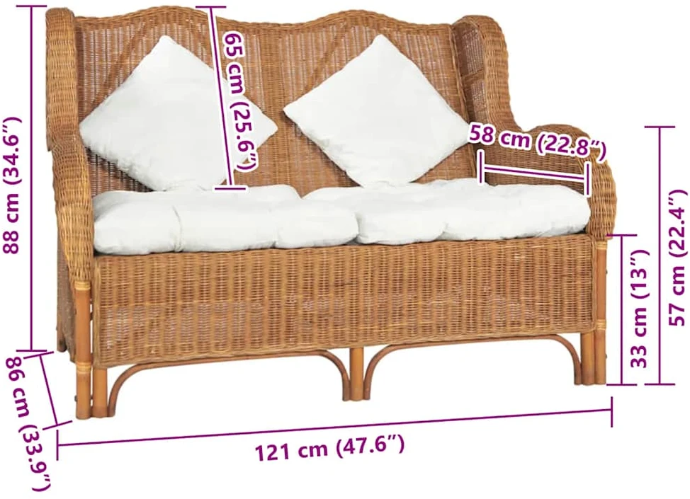 Dvivietė sofa, šviesiai ruda, natūralus ratanas ir linas