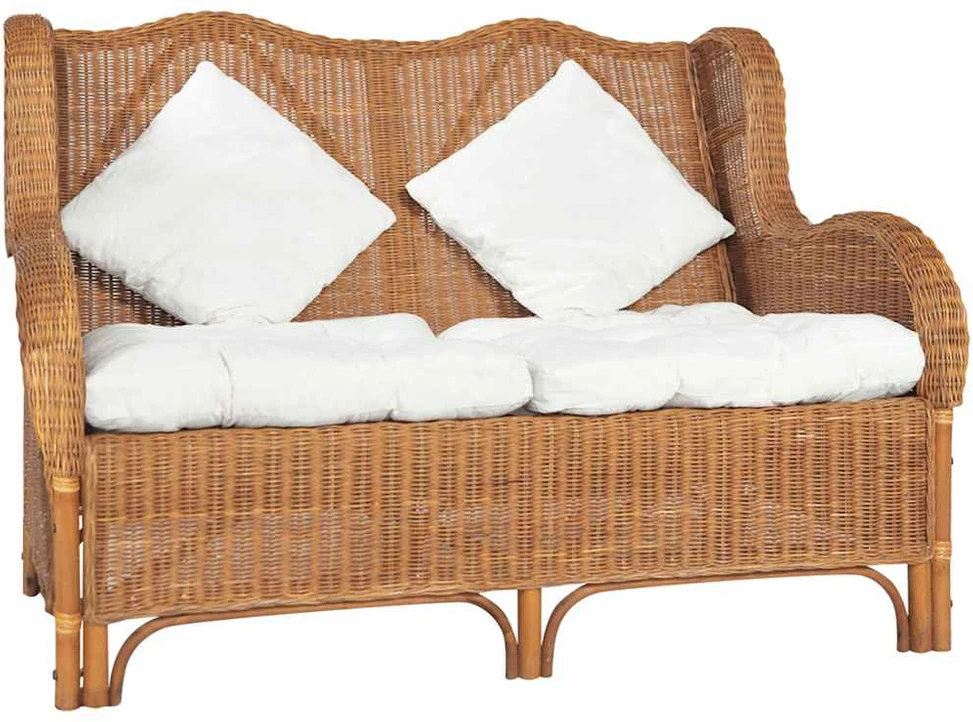 Dvivietė sofa, šviesiai ruda, natūralus ratanas ir linas