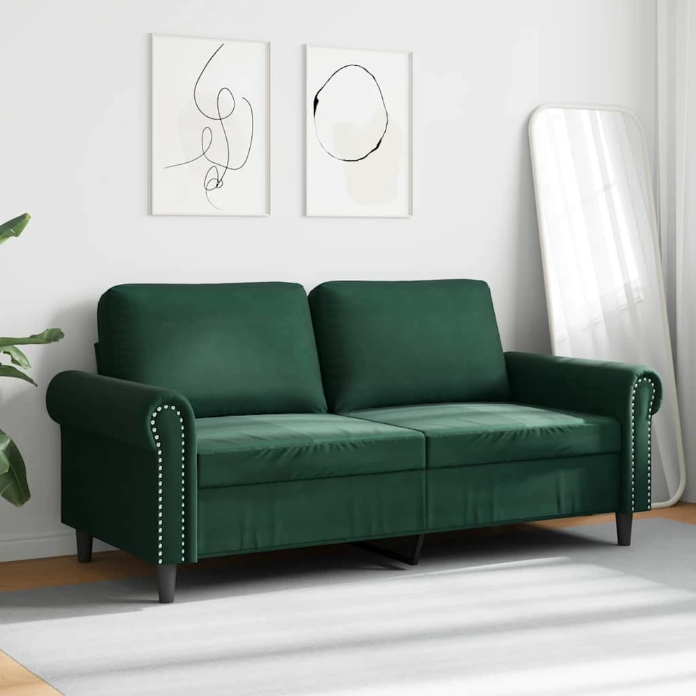 Dvivietė sofa, tamsiai žalios spalvos, 140cm, aksomas