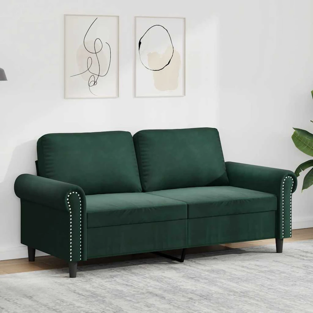 Dvivietė sofa, tamsiai žalios spalvos, 140cm, aksomas