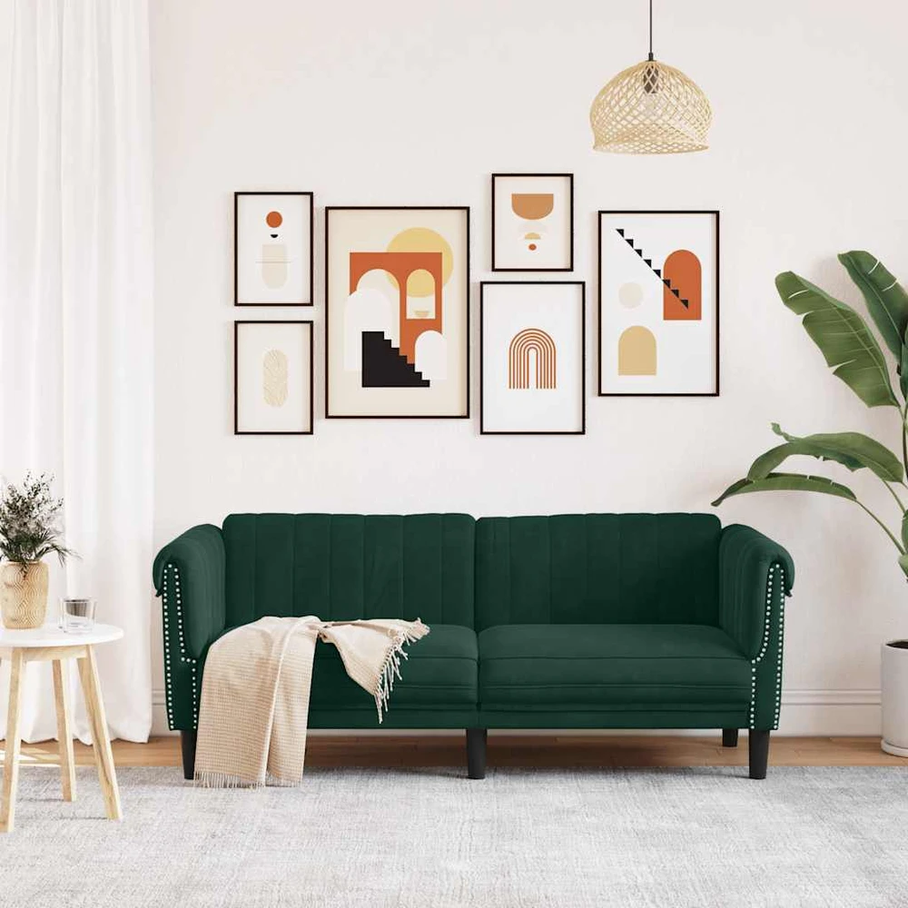 Dvivietė sofa, tamsiai žalios spalvos, aksomas