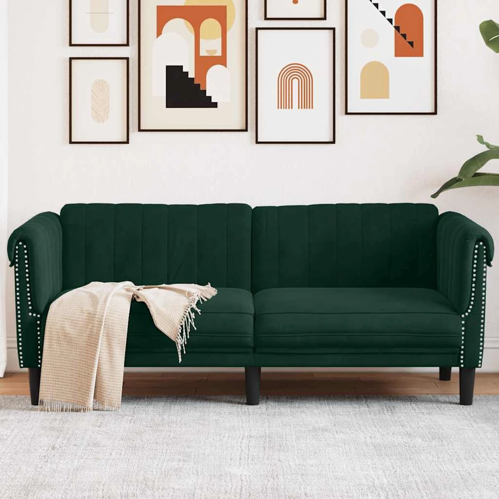 Dvivietė sofa, tamsiai žalios spalvos, aksomas