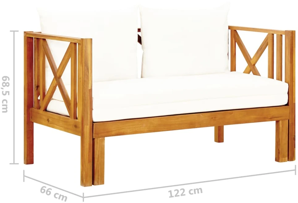 Dvivietis sodo suoliukas su čiužinuku, 122cm, akacijos masyvas