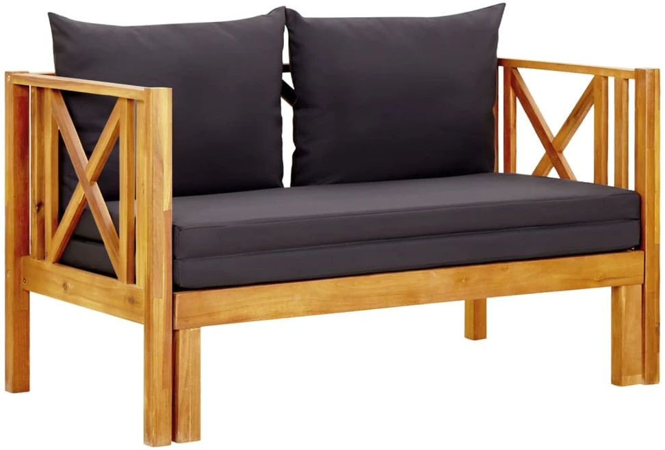Dvivietis sodo suoliukas su čiužinuku, 122cm, akacijos masyvas