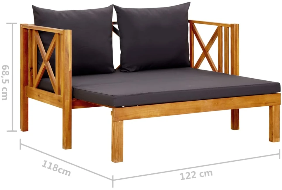 Dvivietis sodo suoliukas su čiužinuku, 122cm, akacijos masyvas